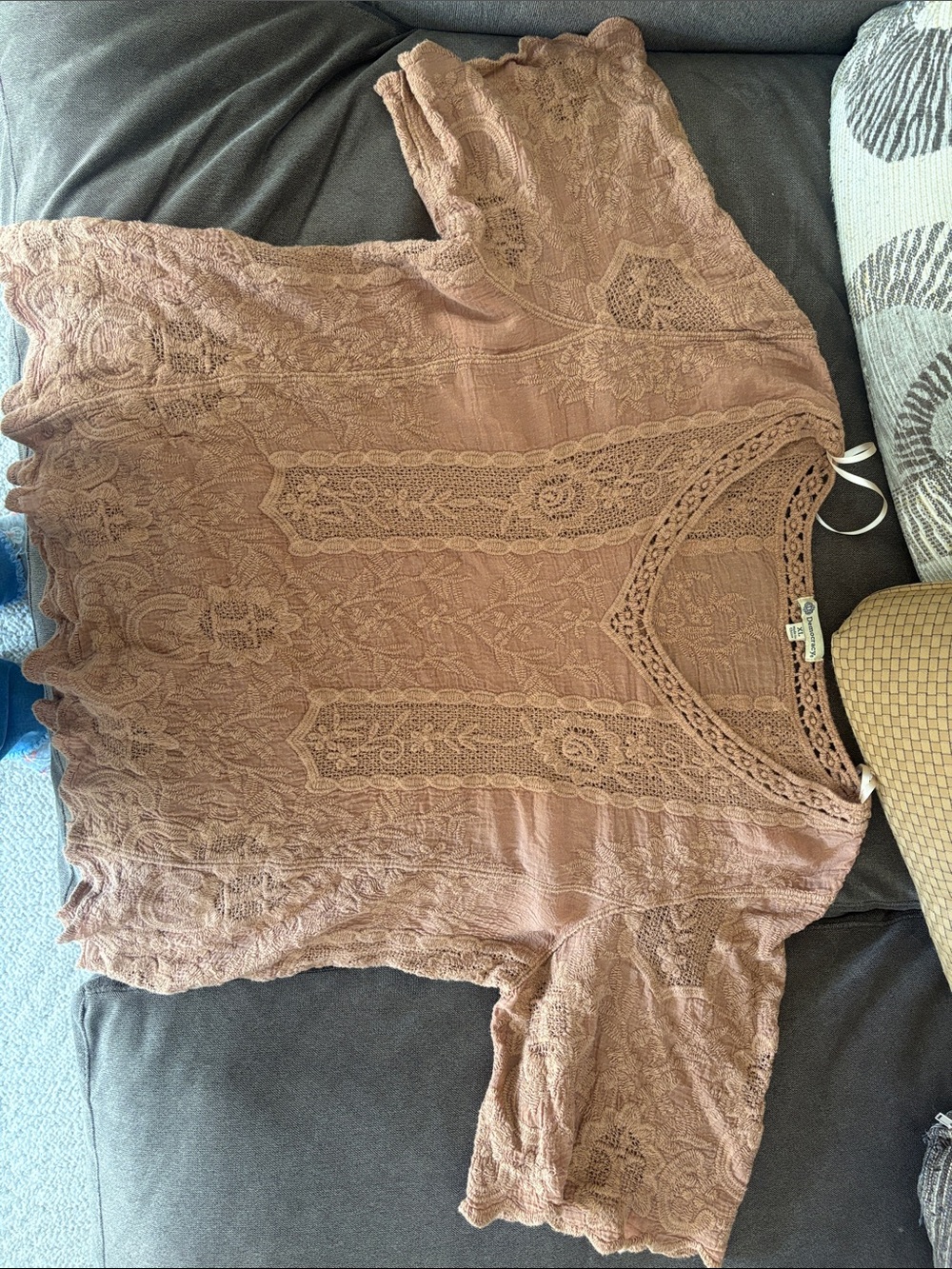 Boho Lace Panel V-Neck Blouse - Mauve Pin